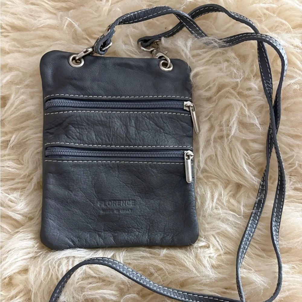 Franco Sarto Florence Italy Gray Leather Crossbody Travel Passport Bag